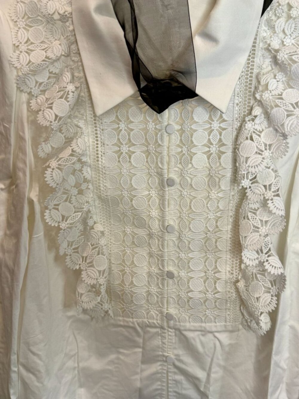 Self Portrait White Lace Bib Cotton Shirt NWOT - Size 10 - Picture 5 of 8
